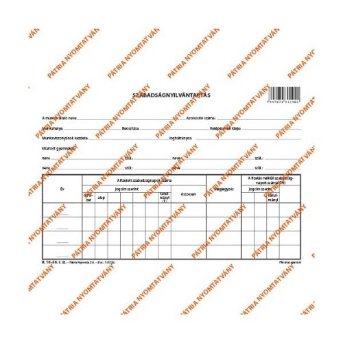 B.18-50 A5 fekvő "Szabadságnyilvántartás" nyomtatvány