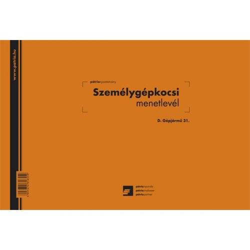 D.GEPJ.31 100 lapos tömb A4 fekvő "Személygépkocsi menetlevél" nyomtatvány