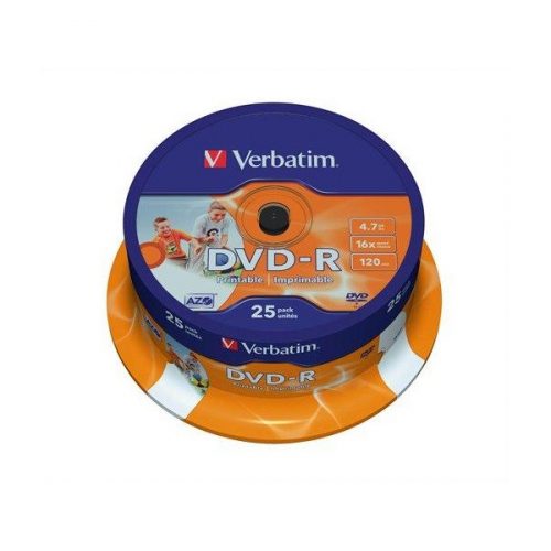 VERBATIM DVDV-16B25PP  DVD-R cake box  nyomtatható DVD lemez 25db/csomag