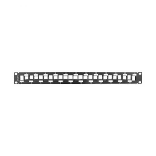 Lanberg PPKS-1224-B 19"/1U üres fekete patch panel 24 db Keystone jack fogadására, kábeltartóval