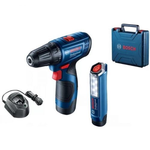 Bosch 06019G8004 GSR 120-Li 12V 2x2,0Ah kofferben akkus fúró-csavarozó + GLI 12V-300 lámpa