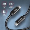 Axagon BUCM2-CM25AB 2,5m USB C fekete adat- és töltőkábel