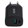 AVAX CH600B SPEEDY+ 20W Gyors hálózati töltő USB A (QC)+Type C (PD), fekete