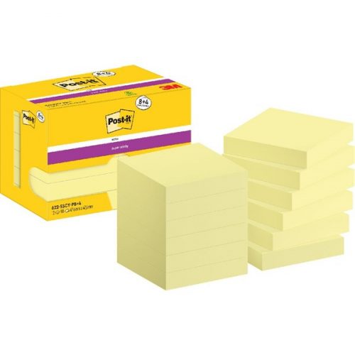 Post-it Super Sticky 622-SSCY 47,6x47,6mm 90lapos 8+4 tömb kanárisárga öntapadós jegyzettömb